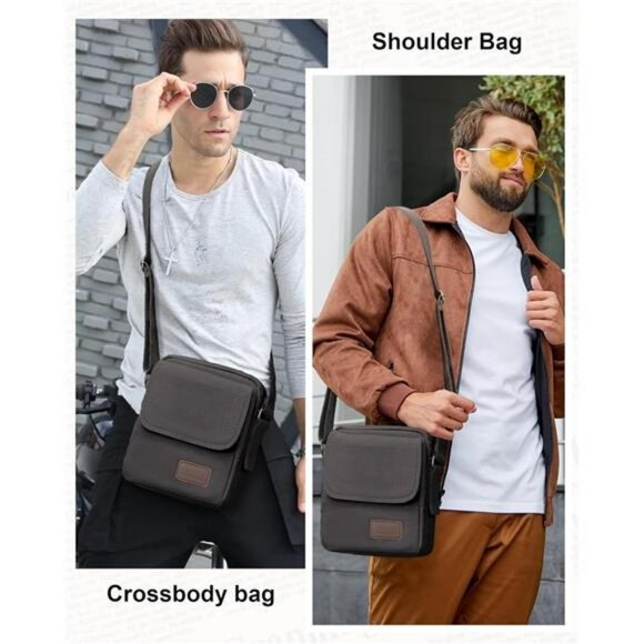 Mens Canvas Crossbody Messenger Bag Small Shoulder Satchel Travel Side Purse - Picture 4 of 7